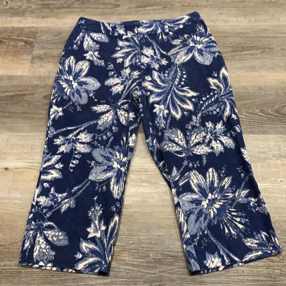 LAUREN RALPH LAUREN Floral Capris dark blue Cotton/Spandex  Blend size 6P